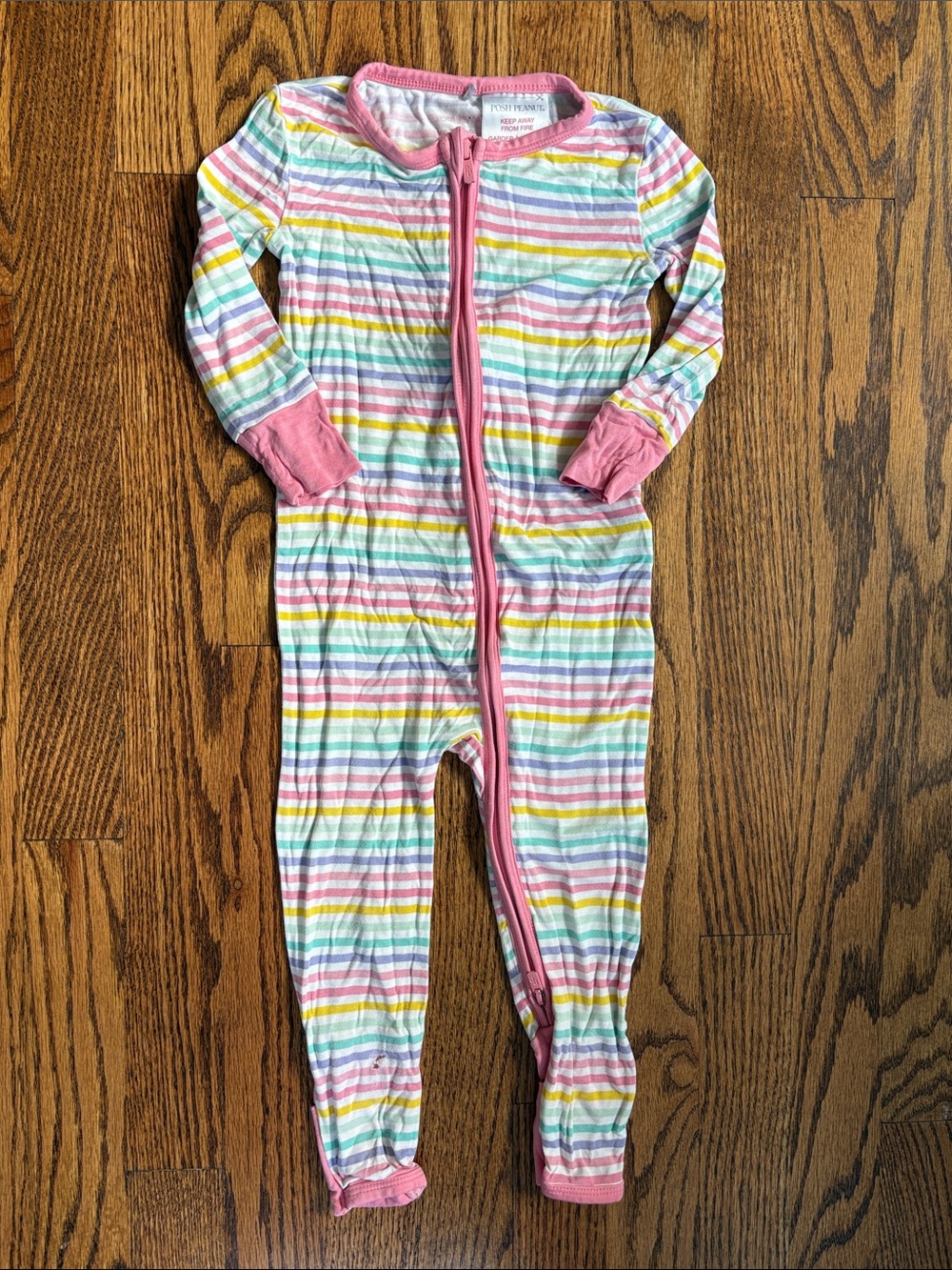 Posh Peanut multicolor stripe bamboo zip up one piece pajama, size 12-18M.